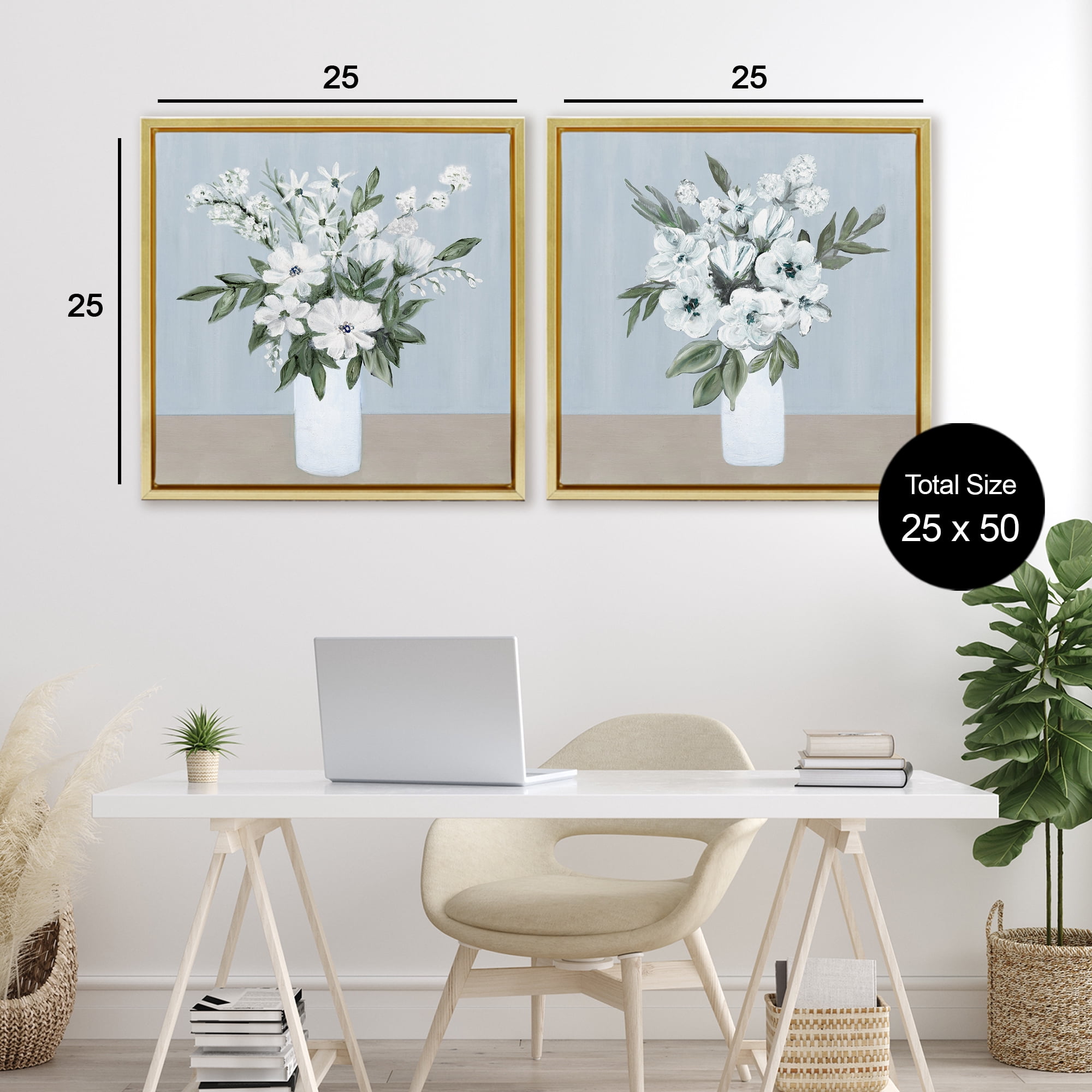 Stupell Industries Mixed White Blossoms 2 Piece Gold Framed Floater Canvas Set, design by Marilyn Dunlap