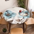 thumbnail image 5 of Teal Blue Floral Elastic Fitted Round Table Cover Vintage Flower Butterfly Waterproof Outdoor Tablecloth for Holiday Party, Picnic, Patio & Dining Fits Tables Up to 36"-44", 5 of 8