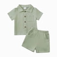 thumbnail image 4 of Shorts Sets for Boy 2 Piece Outfits Boy Clothes Sets Cute Solid Color Button Down Shirt and Shorts 2PC Boys Playwear Summer Outfits, 4 of 4