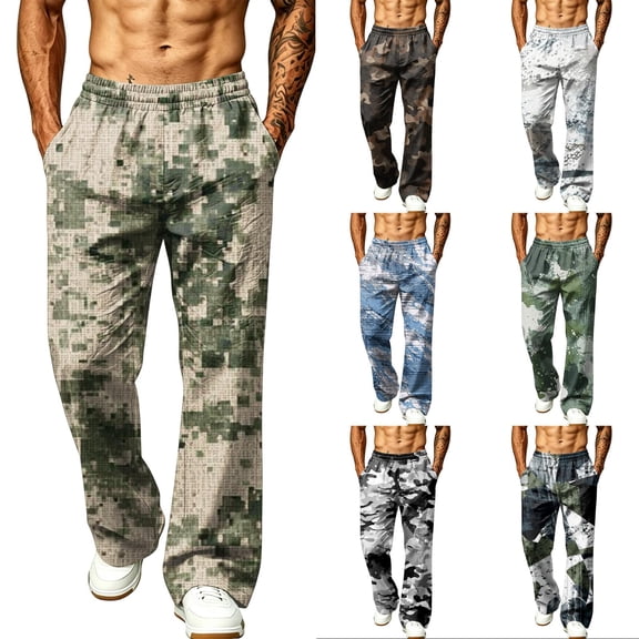 Hsovts Men's Athletic Open Bottom Relaxed Fit Camo Sweatpants Baggy Fashion Drawstring Straight Leg Running Lounge Trousers Workout Pant with Pockets Royal Blue M