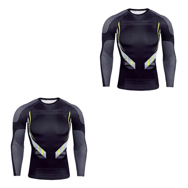 Minnieouse Camiseta de compresión para hombre, mallas de Fitness de manga larga de secado rápido, ropa interior de capa Base de camuflaje Negro 2Conjunto