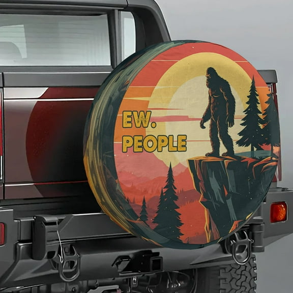 Lotusprinthandmade Bigfoot in Forest Graphic Print Spare Tire Cover Without Backup Camera Hole 6 Sizes (27 in.), bigfoot lovers tire cover