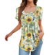 thumbnail image 1 of Gibobby Playera de Manga Corta Casual Suave Camisetas sin mangas verano para mujer, corte holgado, cuello cuadrado plisado, camisetas manga corta, dobladillo c(Gris,M), 1 of 5