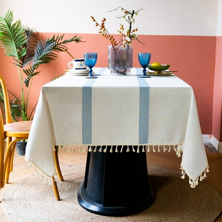 

Haite Tablecloth Striped Table Cloths Tassel Rectangle Tablecloths Waterproof Rustic Covers Sky Blue 140*220cm