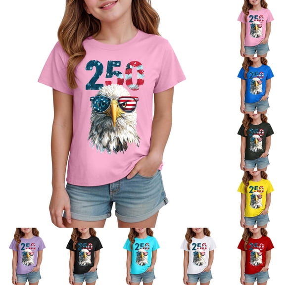 WUANDIXFA Kids' 250Th Anniversary Shirts United States 250 Years Short Sleeve T Shirts Patriotic Crew Neck Tee Shirt (Sky Blue, 9-10 Years)