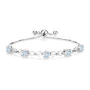 Gem Stone King 925 Sterling Silver Sky Blue Aquamarine and White Lab Grown Diamond Tennis Bracelet for Women (2.54 Cttw, Gemstone Birthstone, Fully Adjustable up to 8 inch)