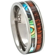 Titanium Hawaiian Koa Wood and Abalone Inlay Wedding Ring Comfort Fit 8mm Band (6.5)
