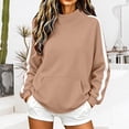 thumbnail image 2 of BODOAO Womens Mock Neck Sweatshirt Long Sleeve Pullover with Contrast Sleeve Stripes and Kangaroo Pocket Relaxed Fit Casual Sporty Top for Fall Winter Outfits Khaki 2XL, 2 of 6