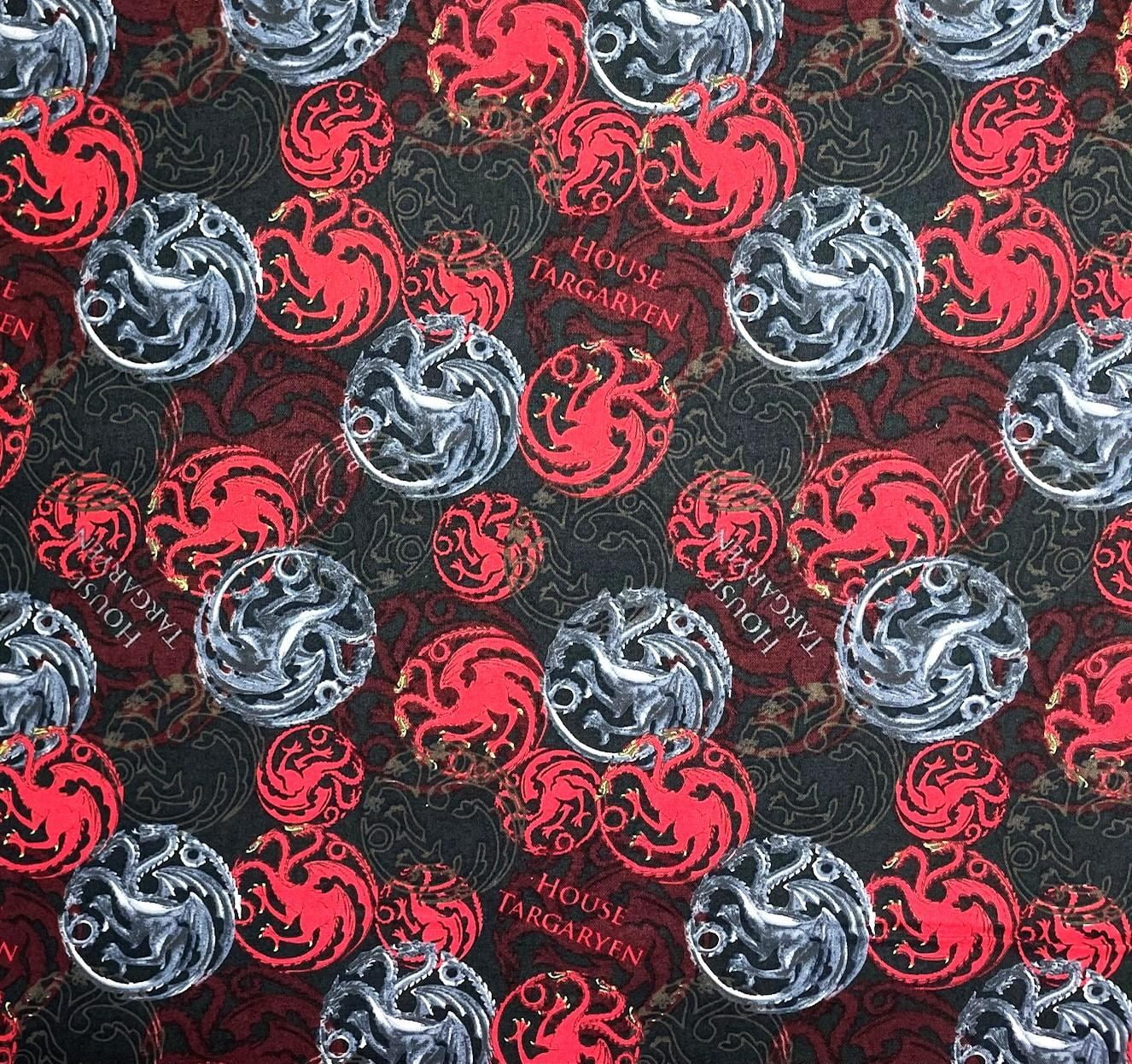 1 Yard - House of Dragons Targaryen Red on Black Cotton Fabric (Great for Quilting, Sewing, Craft Projects, Throw Pillows & More) 1 Yard X 44" Wide