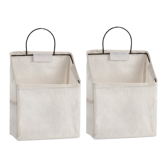 Cotton Linen Hanging Storage Basket, Wall Mount or Desktop Organizer Bin for Kitchen, Bedroom, Living Room, Bathroom, White