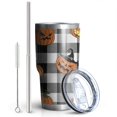 thumbnail image 2 of 30oz Checkered Halloween Pumpkin Pattern Tumblers Stainless Steel Tumbler with Lid and Straw,Vacuum Insulated Double Wall Travel Tumbler Cups Mug with Cleaning Brush for Coffee,Tea, 2 of 7