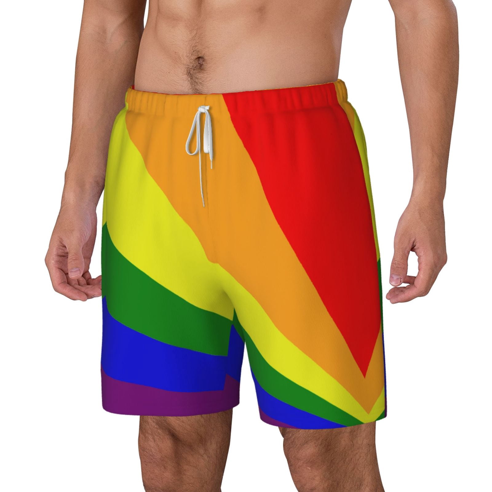 Men's Lgbt Pride Rainbow Flag Swim Trunks with Compression Liner Bathing Suit Swimwear