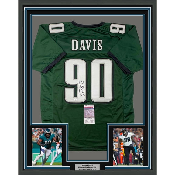 Framed Autographed/Signed Jordan Davis 35x39 Philadelphia Green Football Jersey JSA COA