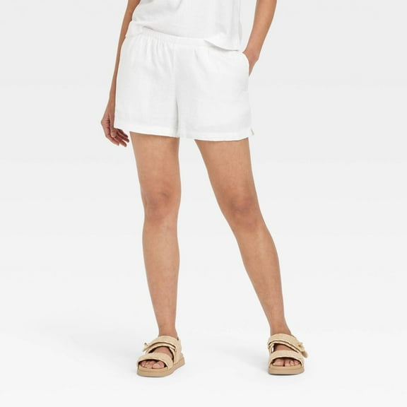 Women's Mid-Rise Linen Pull-On Shorts - A New Day™ - White, Medium