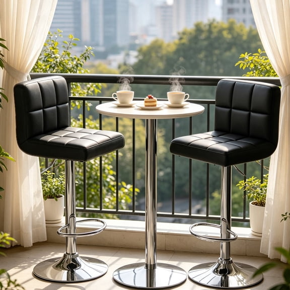 Homall Bar Stools Set of 2 Modern PU Leather Hydraulic Kitchen Counter Square Island Height Adjustable Swivel Barstool with Back, Black