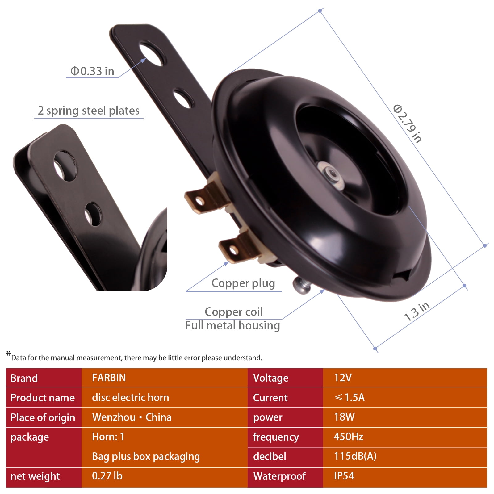 FARBIN Universal ATV Horn Kit For Polaris RZR, Ranger, General, Golf Cart, Side by Side, Dune Buggy, Sportsman, Sand Rail, UTV, Commander, Maverick & X3, etc.