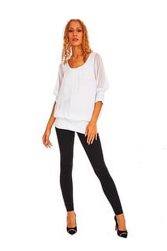 Fantazia Women's Banded Waist Flouncing Flared Long Sleeves Mesh Blouse Dolman Tops