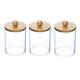 thumbnail image 1 of Paquete de 3 dispensadores con tapas de bambú - Recipientes de boticario de plástico transparente de 10 oz para almacenamiento de maquillaje de tocador - Juego de accesorios de baño para hisopos de al, 1 of 4