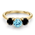 thumbnail image 3 of Gem Stone King 18K Yellow Gold Plated Silver Blue Apatite and Black Diamond Engagement Ring for Women | 1.92 Cttw | Round 6MM | Gemstone Birthstone | Size 7, 3 of 6