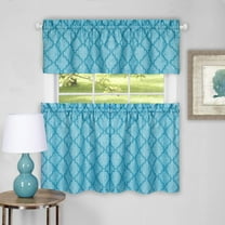Ben&Jonah PrimeHome Collection Viola Window Curtain Tier Pair and Valance Set - 58x24 - Turquoise