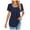 Navy, variant on Solid Color Women Summer T-Shirt Tshirts Tee Square Neck Hollow Pleated Loose Tops Fashionable Dailywear