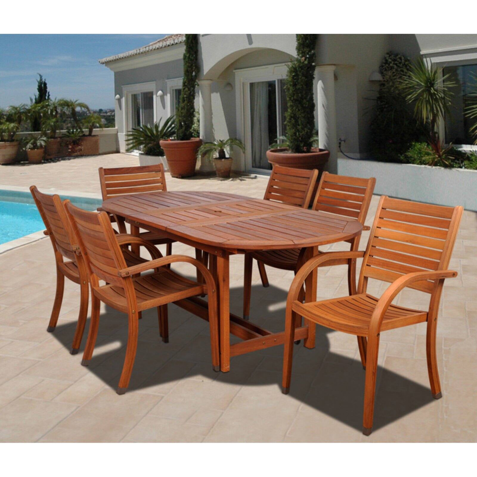 Amazonia Kentucky 7 Piece Oval Eucalyptus Patio Dining Set