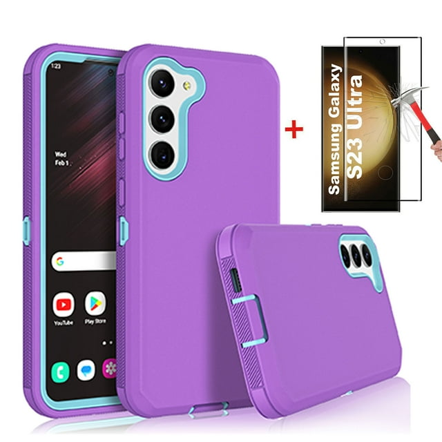 for Samsung Galaxy S23 Plus 5G Case with HD Screen Protector (1 Pack), Galaxy S23 Plus 5G Case, Samsung S23 Plus 5G Case Durable Shockproof 3-Layer Cover for Samsung S23 Plus(WineRed Pink)