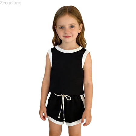 Zecgelong Girls Summer Outfit Sleeveless Vest And Shorts Two Piece Playwear Casual Athletic Wear For Toddlers Kids Girls Tank Top Set for Girls 18-24 Months