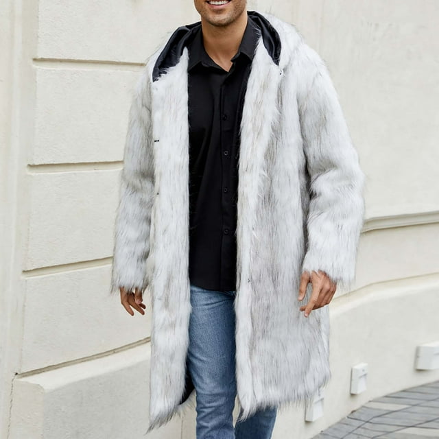 LOVZFMLL Vestes pour Hommes Manteau Long Chaud en Fausse Fourrure Veste d'Hiver Col Rond
