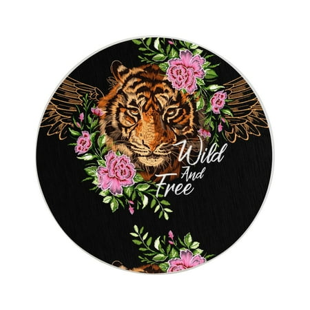 

Circular Drink Coasters Set Floral Flowers Tiger Beautiful Home Decor Diatomite Heat-Resistant Diatomite Protect Table Countertop