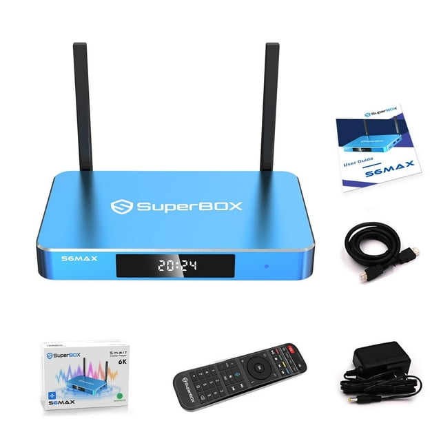 SuperBox S6 Max Édition Premium avec Système de Commande Vocale Intégré / Modèle 2025 / Android 12 / 4 Go de RAM / Stockage 64 Go avec Télécommande