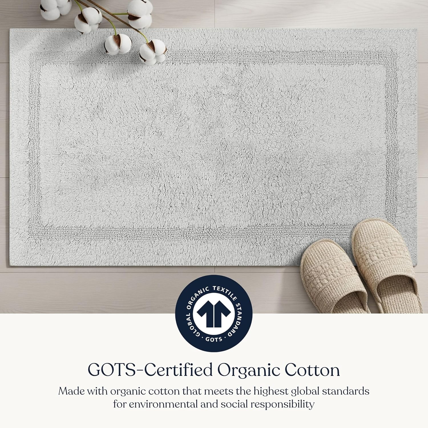 Delara Organic Cotton Reversible Bath Mat – 3000 GSM, GOTS Certified, Ultra-Thick & Super Absorbent | Soft, Plush & Quick-Drying Bathroom Rug