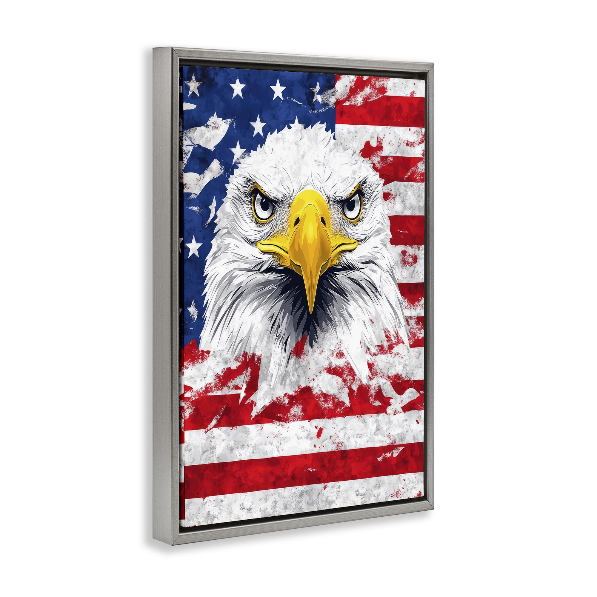 Stupell Industries Patriotic Bald Eagle Flag Gray Framed Floater Canvas Wall Art, design by The Wands Want