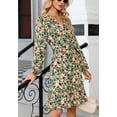 thumbnail image 3 of Abstract Print Deep V Neck Stirred Cuff Long Sleeves Belted Waist Front Slit Dress Green X-Large, 3 of 5