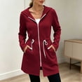 thumbnail image 4 of Womens Zip up Long Hoodie - Lightweight Soft Fleece Front Zipper Hooded Jackets with Side Pockets Tie Waist Loose Casual Long Sleeve Winter Coats Red XL, 4 of 7