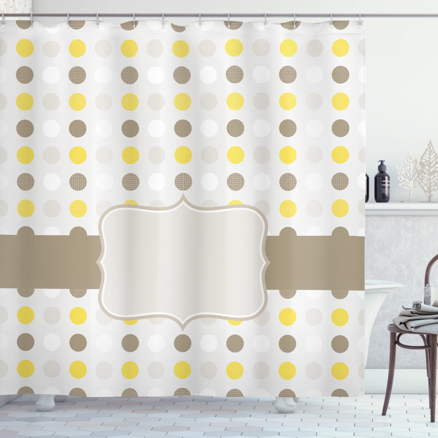 Grey and Yellow Shower Curtain, Abstract 60s 50s Inspired Home Decor