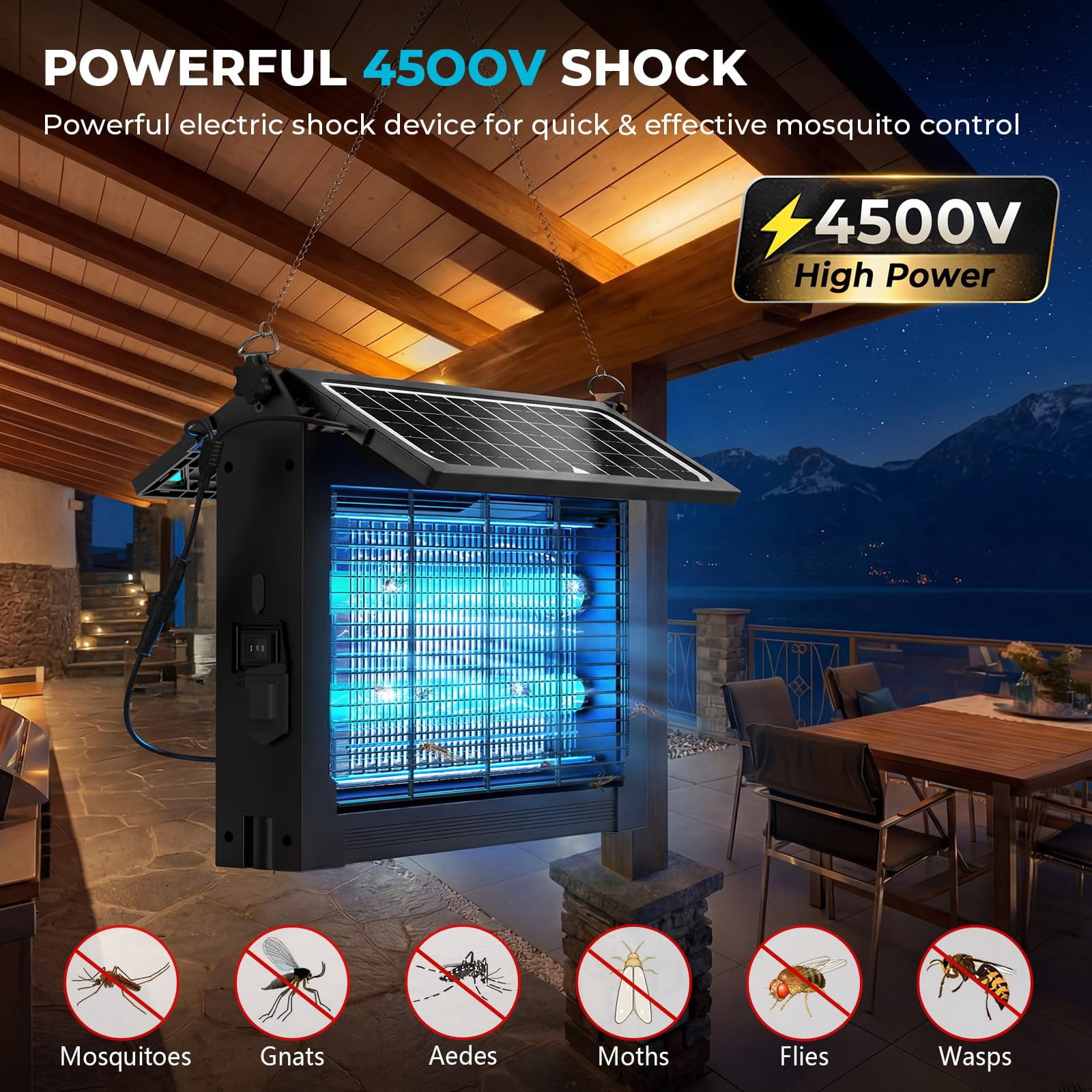 Upgraded Solar Zapper Outdoor With Dual Panels  4500v Cordless Rechargeable Fly Insect Killer Waterproof Electric Mosquitoes For Patio Garden Backyard Rv Camping Pond