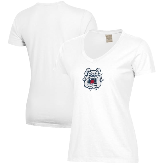 Women's  White Fresno State Bulldogs Logo Comfort Wash V-Neck T-Shirt