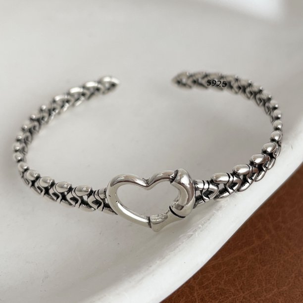 Pulsera de Metal de Plata de Ley 925 100% sólida para mujer, pulsera de piedra negra Retro Simple hecha a mano Vintage, regalo de cumpleaños para fiesta