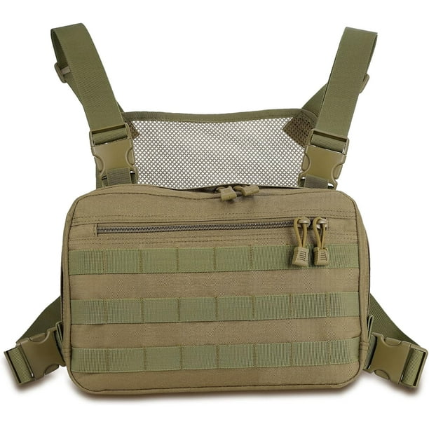 Chaleco táctico Molle con arnés de pecho para radio bidireccional, walkie-talkies, color negro