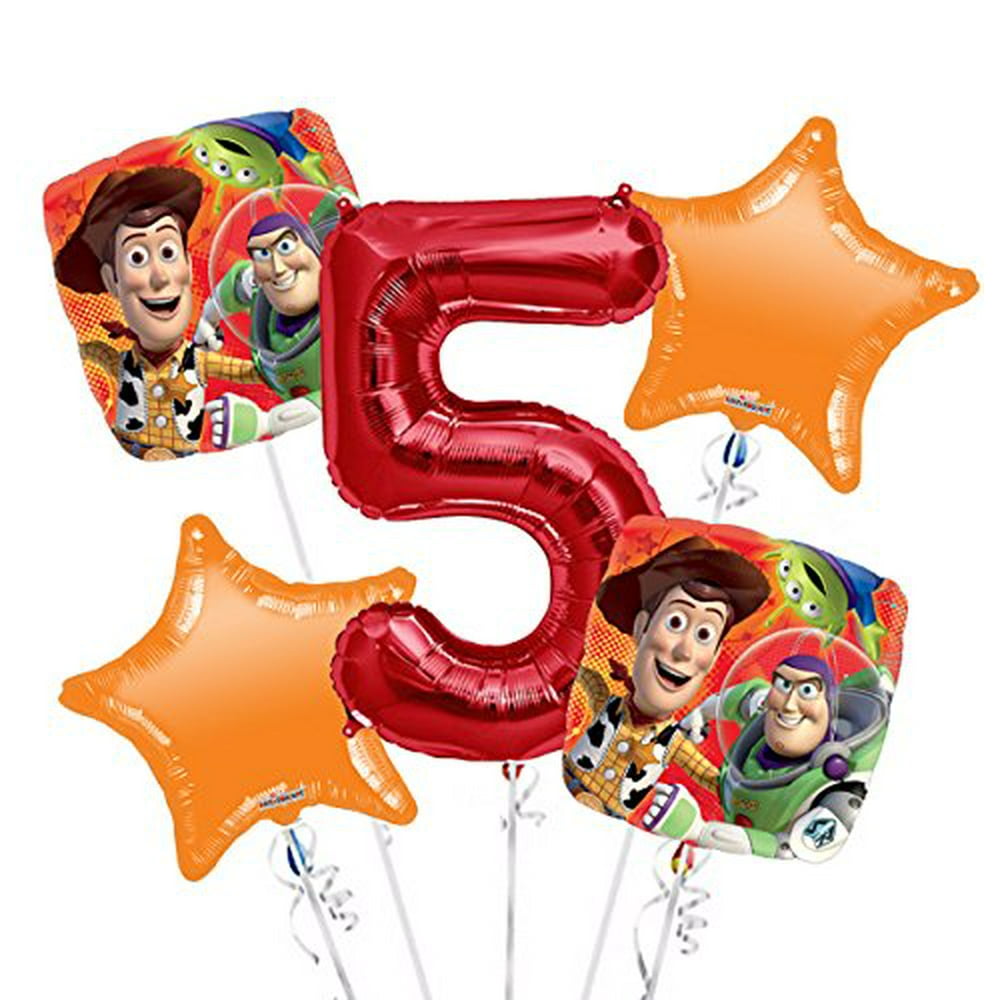 Toy Story Balloon Bouquet 5Th Birthday 5 Pcs Party Supplies Walmart