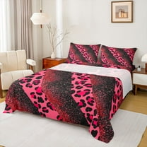 Manfei Leopard Cheetah Print 3pcs Twin Sheet Sets for Teens Girls Boys,Bling Pink Glitter Twin Fitted Sheet,Gradient Ombre Breathable Flat Sheet,Ultra Soft Home Decor