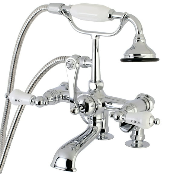 Kingston Brass AE654T1 Vintage 7" Adjustable Center Deck-Mount Clawfoot Tub Faucet with Hand Shower, Polished Chrome