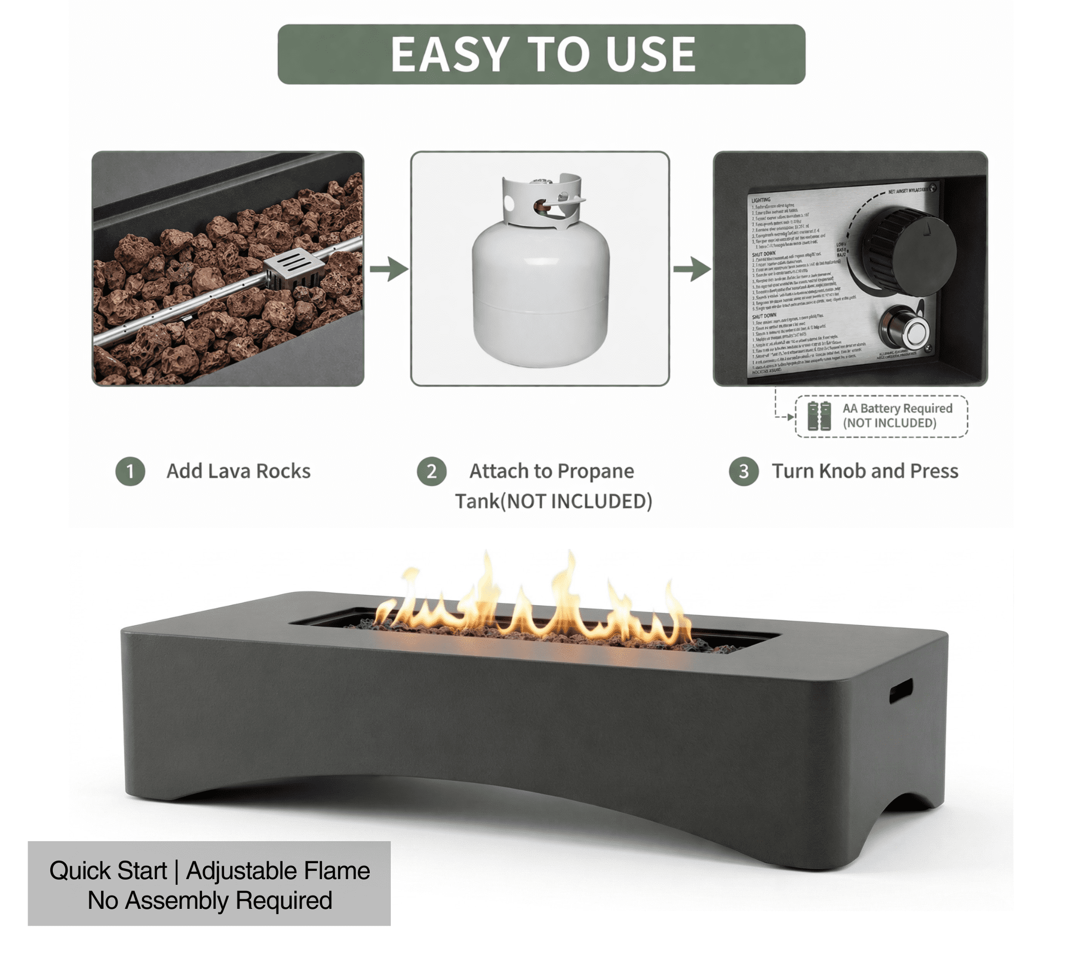 56" Propane Fire Pit Table, 50,000 BTU Outdoor Gas Fireplace, Rectangular Lightweight Concrete Fire Table with Waterproof Cover, Tank Seat & Lava Rocks, Modern Gray Patio Heater for Backyard & Deck