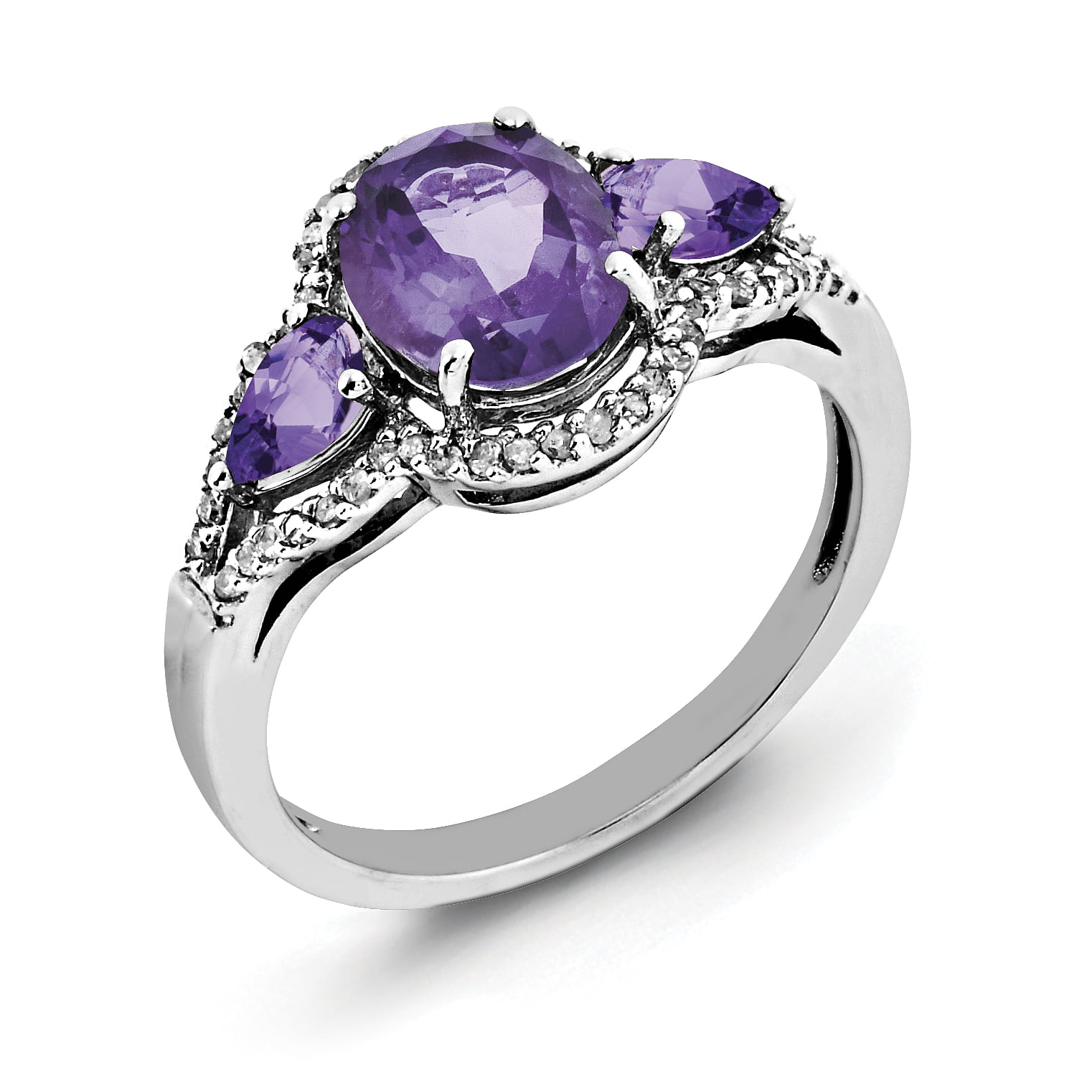 IceCarats® Designer Jewelry Sterling Silver Rhodium Amethyst Ring 