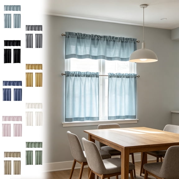 Celsvanis Kitchen Tier Café Curtains, 3pcs Solid-Color Set, Light Filtering Heat-Insulating Short Drapes, Privacy Window Cover For Kitchen Daily Use 30"
