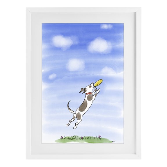 Stupell Industries Contemporary Dog Catching Frisbee White Framed Print Under Glass, 14 x 20, by Patti Mann