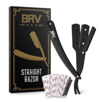 BRV MEN Professional Straight Edge Barber Razor w/ 100 Lord Platinum Single Edge Razor Blades - Straight Razors for Men - Barbershop Accessories - Mens Shaving Knife & Shavette - Black