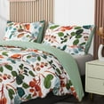 thumbnail image 2 of JOLUSERE Housse de Couette Grand, Ensemble de Housse de Couette Réversible 3 Pcs Motif Feuille Doux Respirant, Vert Orange, 2 of 8