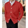 thumbnail image 5 of Men'S Lapel Cardigan Sweater Knit Long Sleeve Button Cardigan Slim Fit Casual Ribbed Knitted Jacket Red M, 5 of 7
